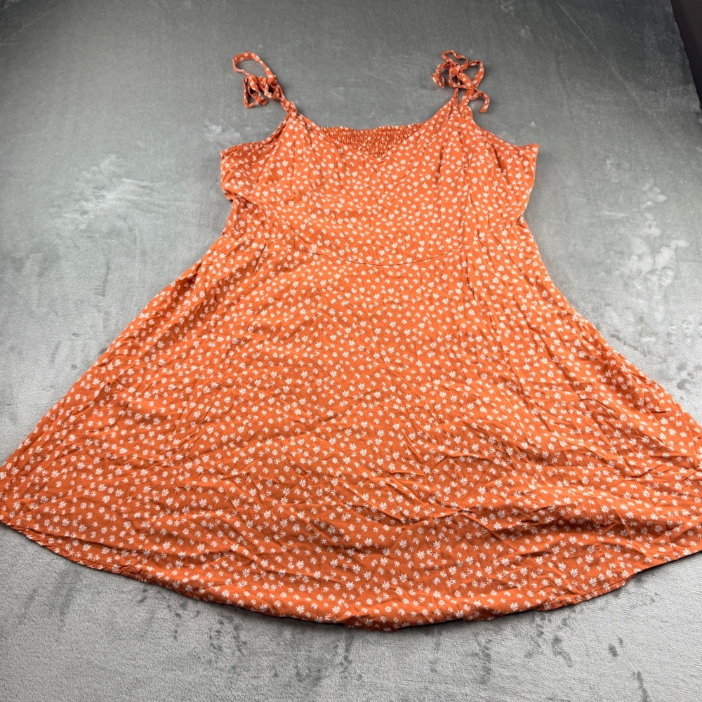 GAP Orange Floral Tie Women's XXL Strap Smocked Back Mini Dress